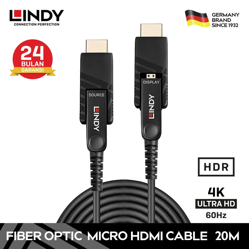 LINDY Kabel Micro HDMI 20m 30m 100m Cable Fiber Optic 3in1 Micro Hdmi HDMI DVI 18G HDR10 HDCP 38321 38322 38324 38326