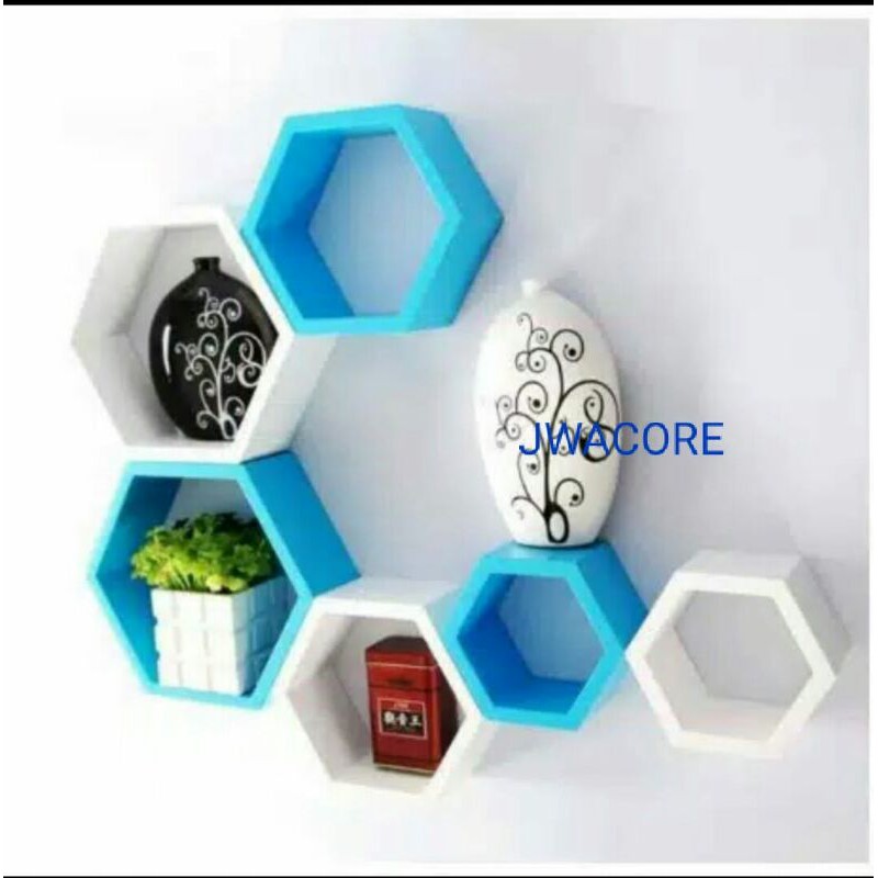 Jual Rak Dinding Segi Enam Hexagonal 1set Shopee Indonesia