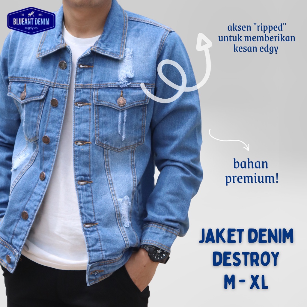 Jual RIPPED DENIM JACKET JEANS COWOK DISTROY HIGH QUALITYj | Shopee ...