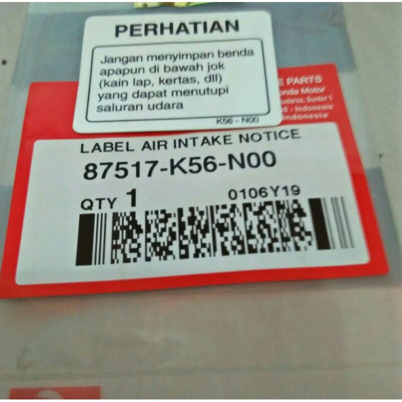 Jual sticker stiker label air intake notice bawah jok honda sonic 150 ...