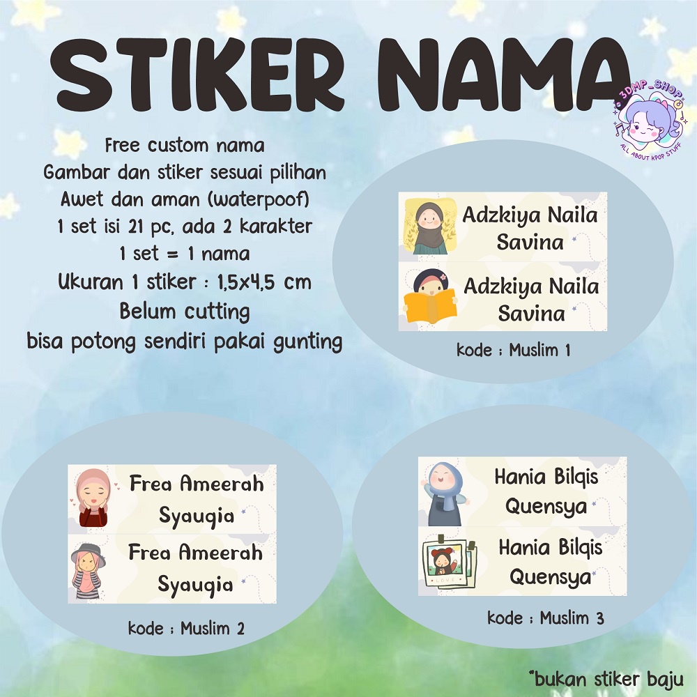 Jual Stiker label nama custom request buku anak perempuan sd laki laki