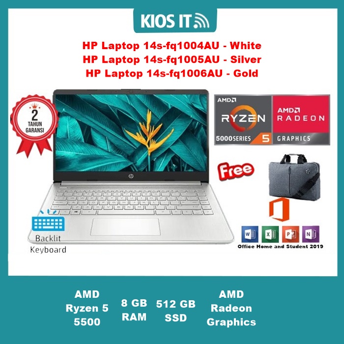 Jual Laptop Hp 14s Fq1004au105au1006au Ryzen 5 5500u 8gb 512gb Ssd 14” Win10 Ohs White 1262