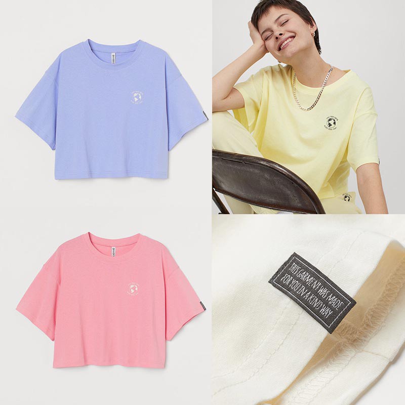 Jual H&M Kaos crop jersey top Love your earth Shopee Indonesia