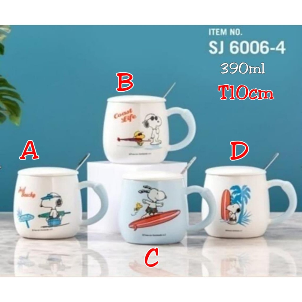 Jual Mug Gelas Gagang Snoopy Beach Keramik Dengan Sendok Dan Tutup 390ml Shopee Indonesia 1104