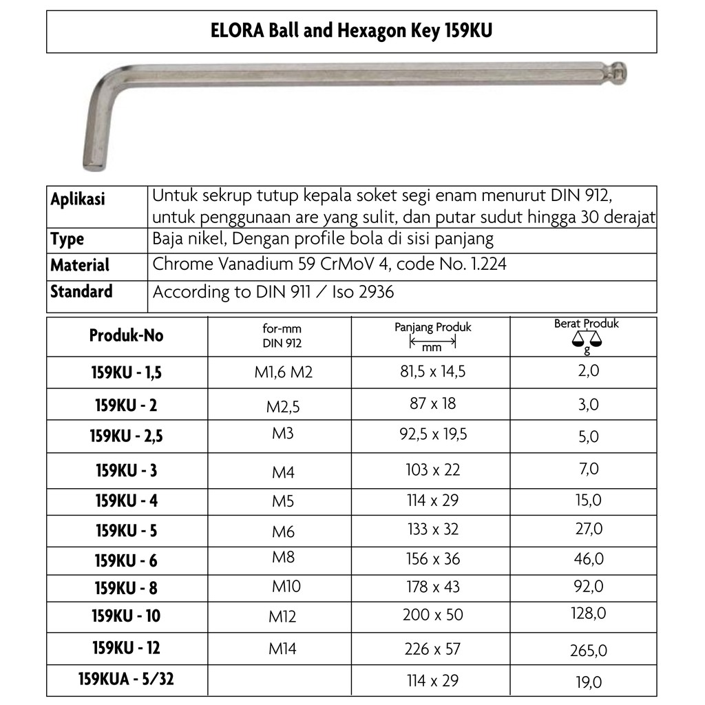 Jual Elora Ball and Hexagon Key 159KU dan ELORA Hexagon Key With Pin