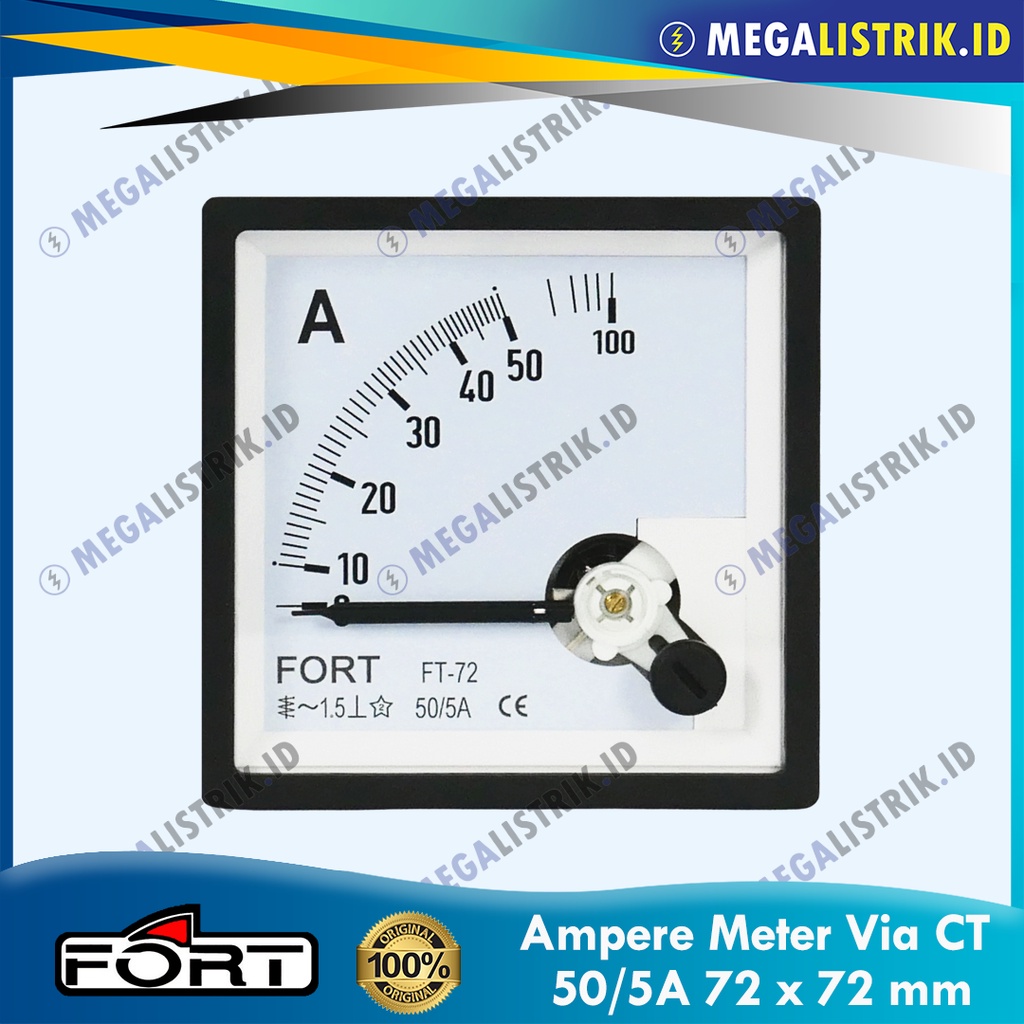 Jual FORT AMPERE METER 50/5A 72X72 / PANEL METER VIA CT 50A 72 X 72 FT