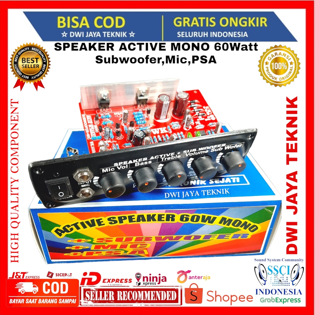 Jual KIT SPEAKER AKTIF 60W MONO + SUB + MIC +P.S.A Kit active speaker