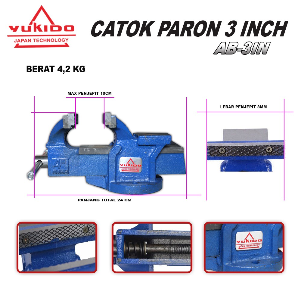 Jual YUKIDO ragum catok besi,catok paron penjepit 3 inch | Shopee Indonesia