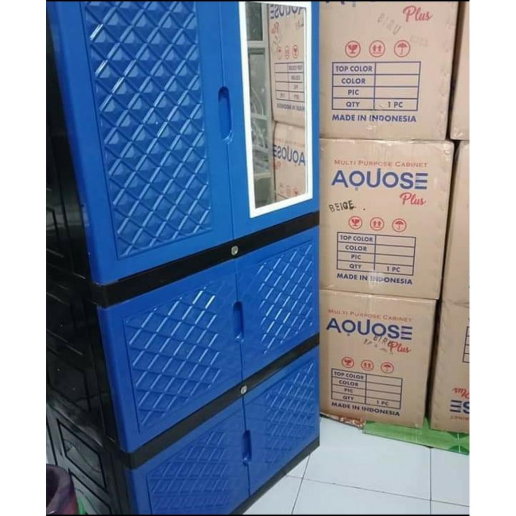 Jual Lemari Plastik Aquose Jumbo Susun 4 Plus Cermin Kaca Full Kunci