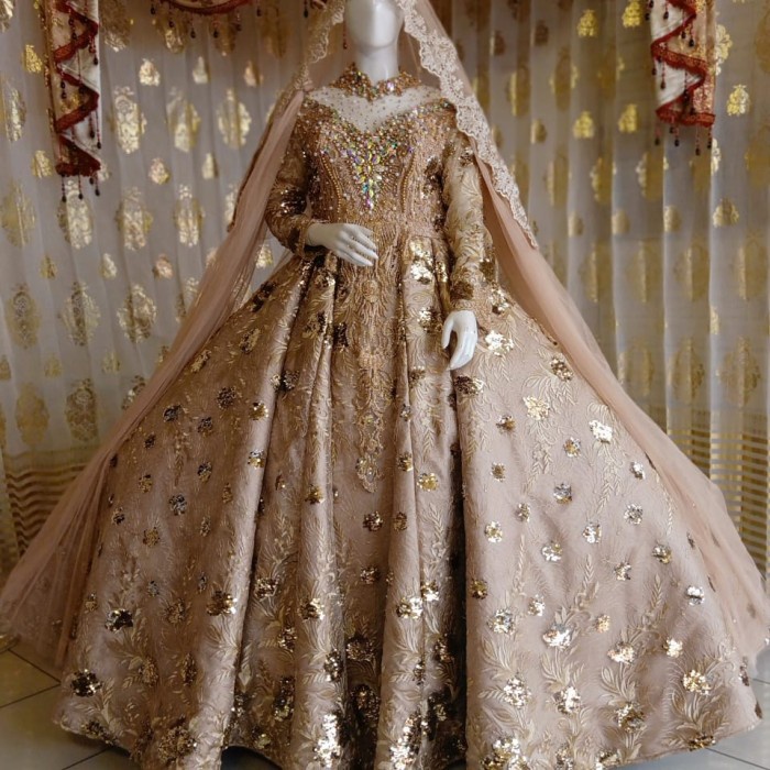 hijab modern wedding dress Lace Sequined Muslim Wedding Dresses With Hijab  TANYA BRIDAL