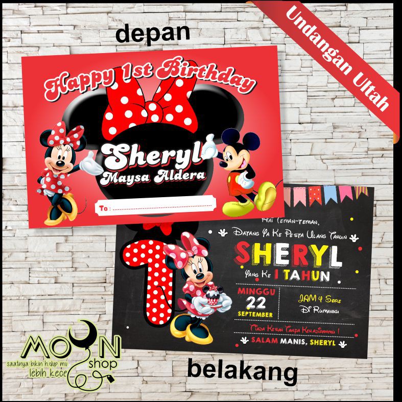 Jual Undangan Ulang Tahun Custom Tema Mickey & Minnie Mouse FREE ...