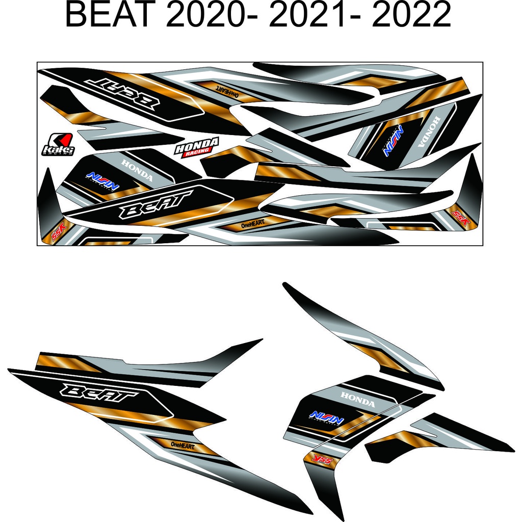 Jual Striping Sticker Variasi Motor Honda Beat New Motif Racing Style Silver Gold