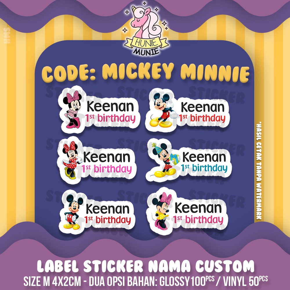 Jual Sticker Label Nama Custom - Mickey Minnie Mouse (100pcs) Stiker ...