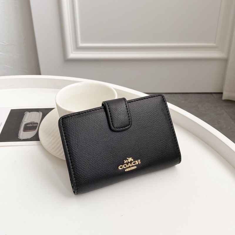 Jual ORIGINAL 100 Coach F53436 Medium Corner Zip Wallet In Crossgrain Leather Black Shopee Indonesia