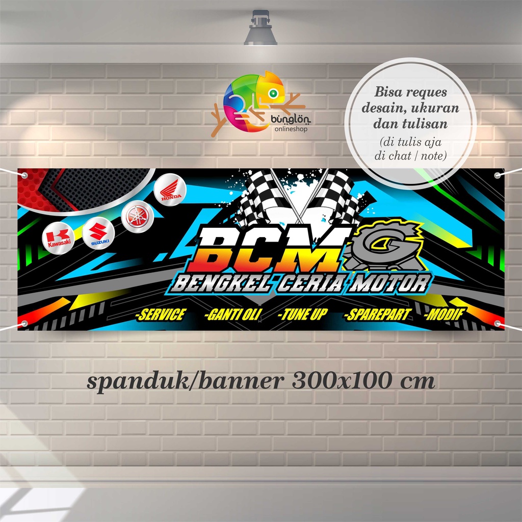 Jual Size 300x100 Cm Spanduk Banner Bengkel Motor Racing Keren