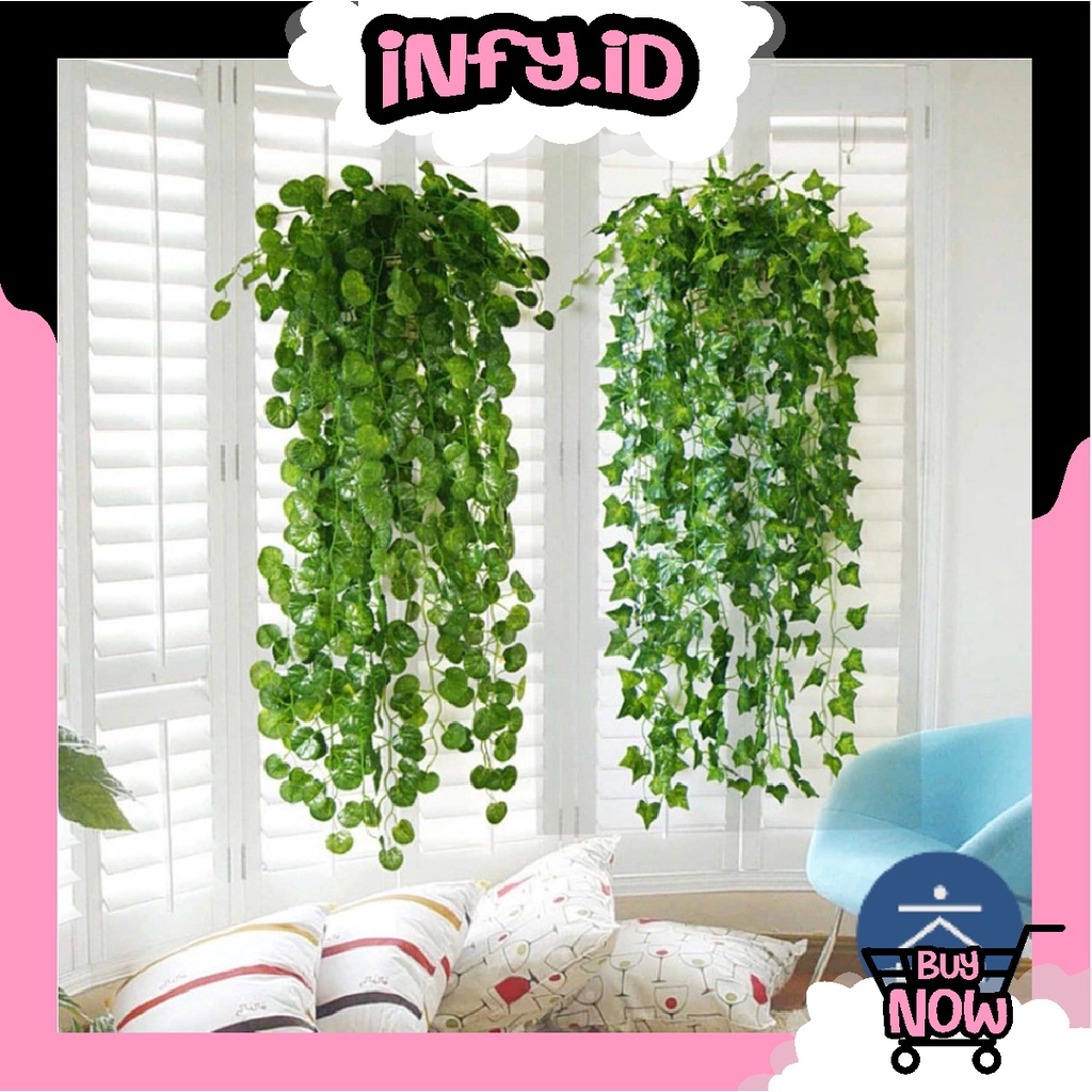 INFY - Daun Rambat Palsu Artificial Plastik Sulur Daun Imitasi Daun Hias Tanaman Gantung Hijang Sintetis Panjang 225 Cm Dekorasi Ruangan Rumah Kamar Kantor R352