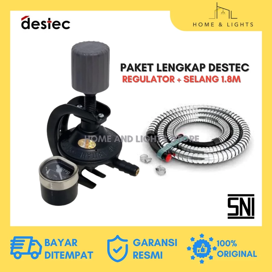 DESTEC Regulator Gas 201-S Meter Otomatis SNI - Paket Regulator dan Selang 1.8M Kepala Gas Hemat & Aman