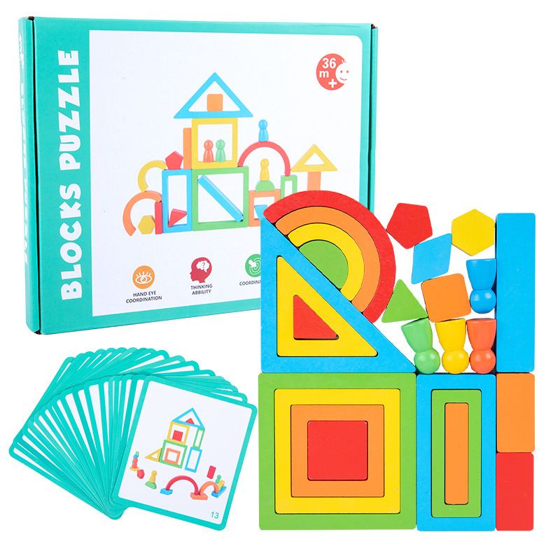 Jual Mainan Edukasi Anak Wooden Rainbow Geometri Shape BLOCKS Puzzle ...