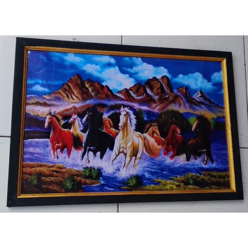 Jual Hiasan Dinding - foto cetak gambar kuda hoxy berlari dibukit plus