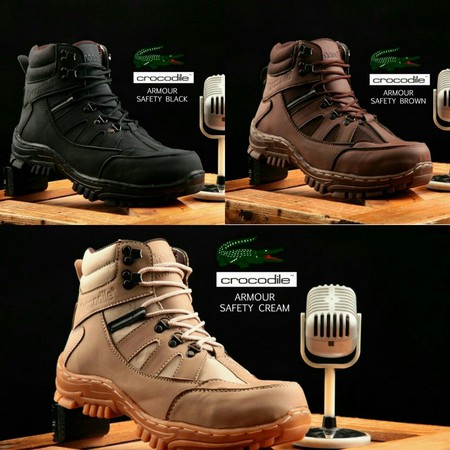 Jual Sepatu Boots Crocodile ARMOR sepatu Safety Boot Ujung Besi Kerja Proyek Murah Keren BISA COD Shopee Indonesia