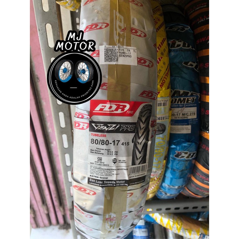 Jual Ban Tubeless FDR Genzi Pro 80/80 atau 90/80-17 Harga Satuan untuk ...