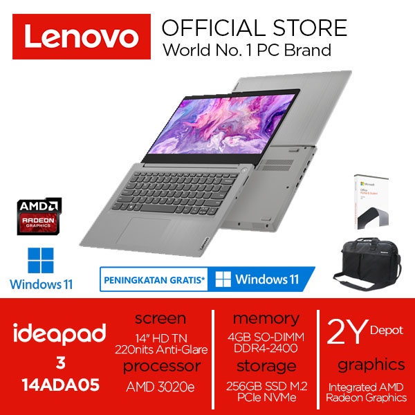 Jual Laptop Lenovo IdeaPad 3 14ADA05 UQID AMD 3020e 4GB 256GB 14"HD W11 ...