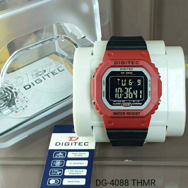 Jual Jam Tangan Digitec Pria Dan Wanita Digital Kotak Segi Dg Tali Hitam Casing Merah