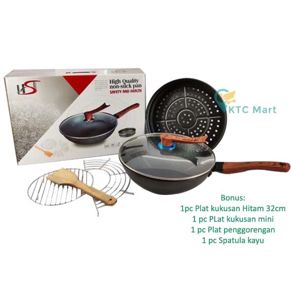 Jual Ktcmart Wok Batu Granite Cm Tutup Kaca Bonus Premium Cookware Shopee Indonesia