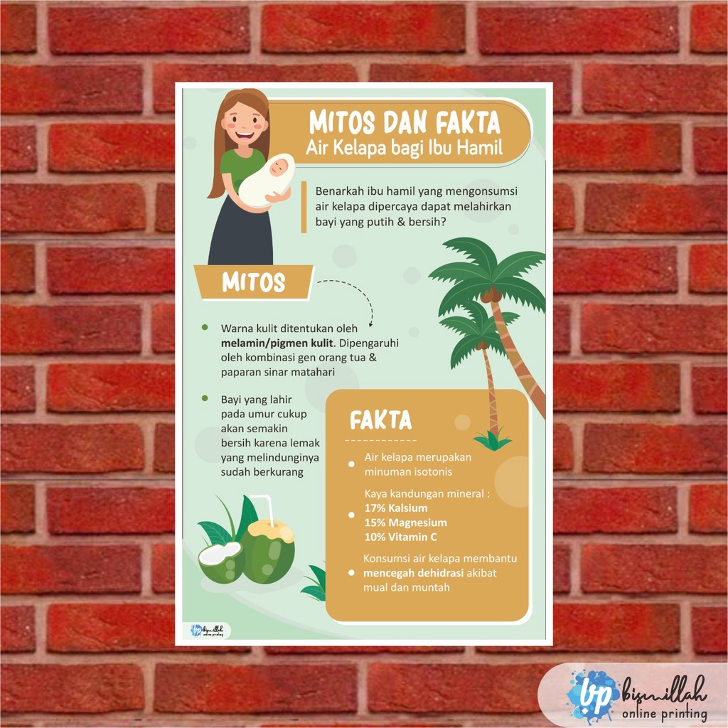 Jual Poster Kesehatan Mitos Dan Fakta Air Kelapa Bagi Ibu Hamil ...