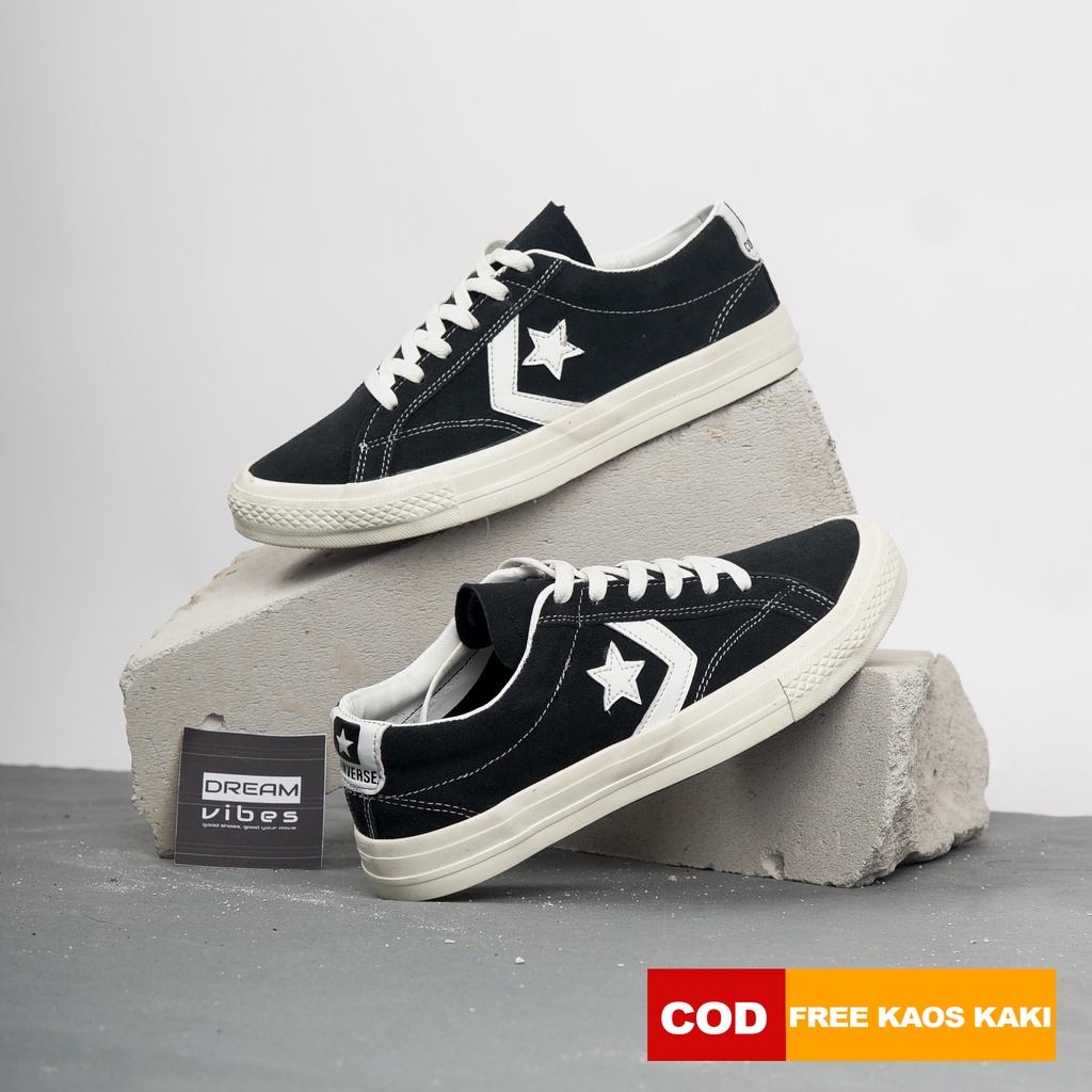 (VIBESSTR) SEPATU SNEAKERS CONVERSE ONE STAR CONS STAR PLAYER SUEDE BASIC  SKATE CASUAL BLACK WHITE
