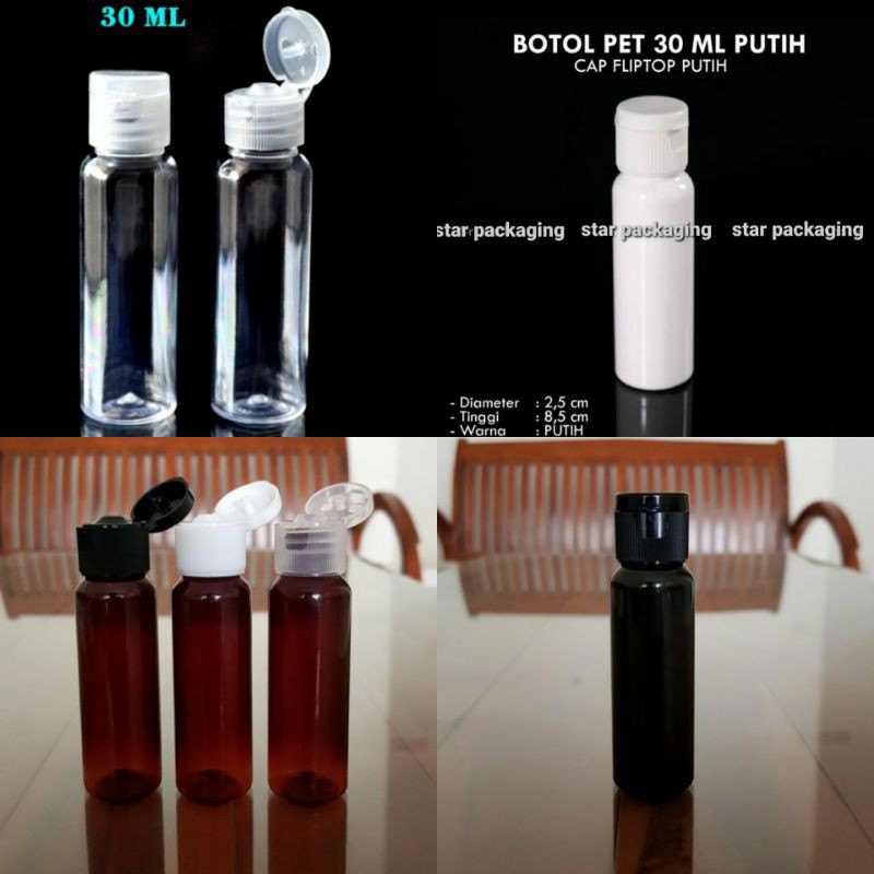 Jual Botol Fliptop 30ml Botol Plastik 30ml Bening Putih Cokelat