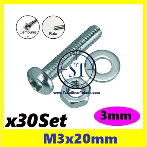 Jual X30 Set Baut Mur Ring M3 X 20mm Jp3 M3 3mm Ukuran M3x20 3x20mm