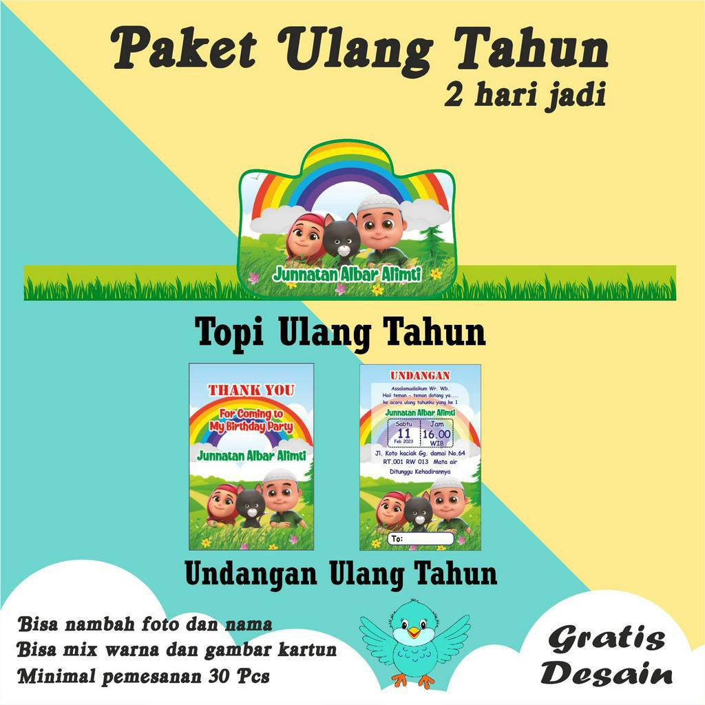 Jual PAKET ACARA ULTAH/SOVENIR ULTAH TOPI DAN UNDANGAN/FREE DESAIN