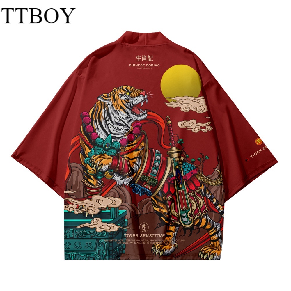 Jual Red Tiger Print 2022 New Year Loose Oversize Women Men Harajuku