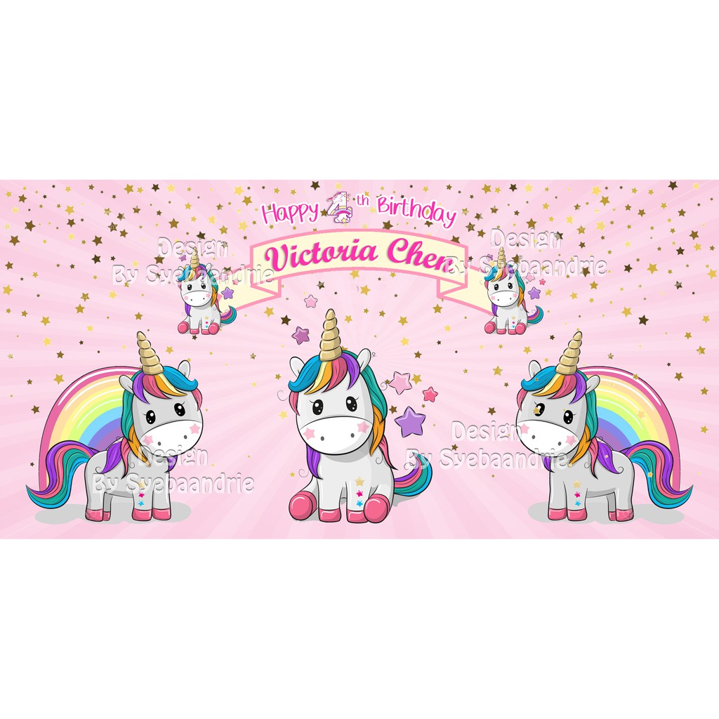 Jual Backdrop banner Background ultah UNICORN ukuran 1.5 X 1Mtr Shopee Indonesia