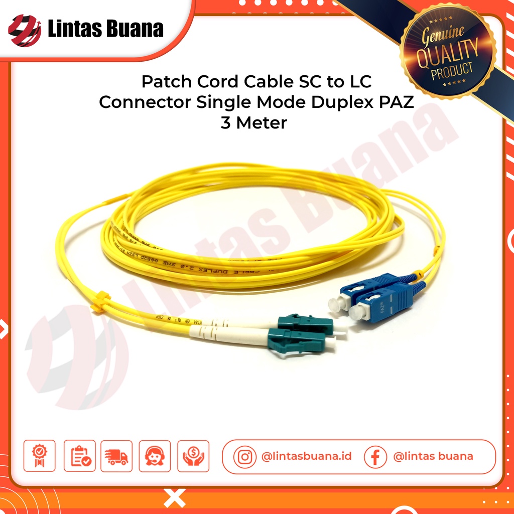 Jual Kabel Patch Cord LC - SC 3Meter Single Mode Duplex PAZ | Shopee ...