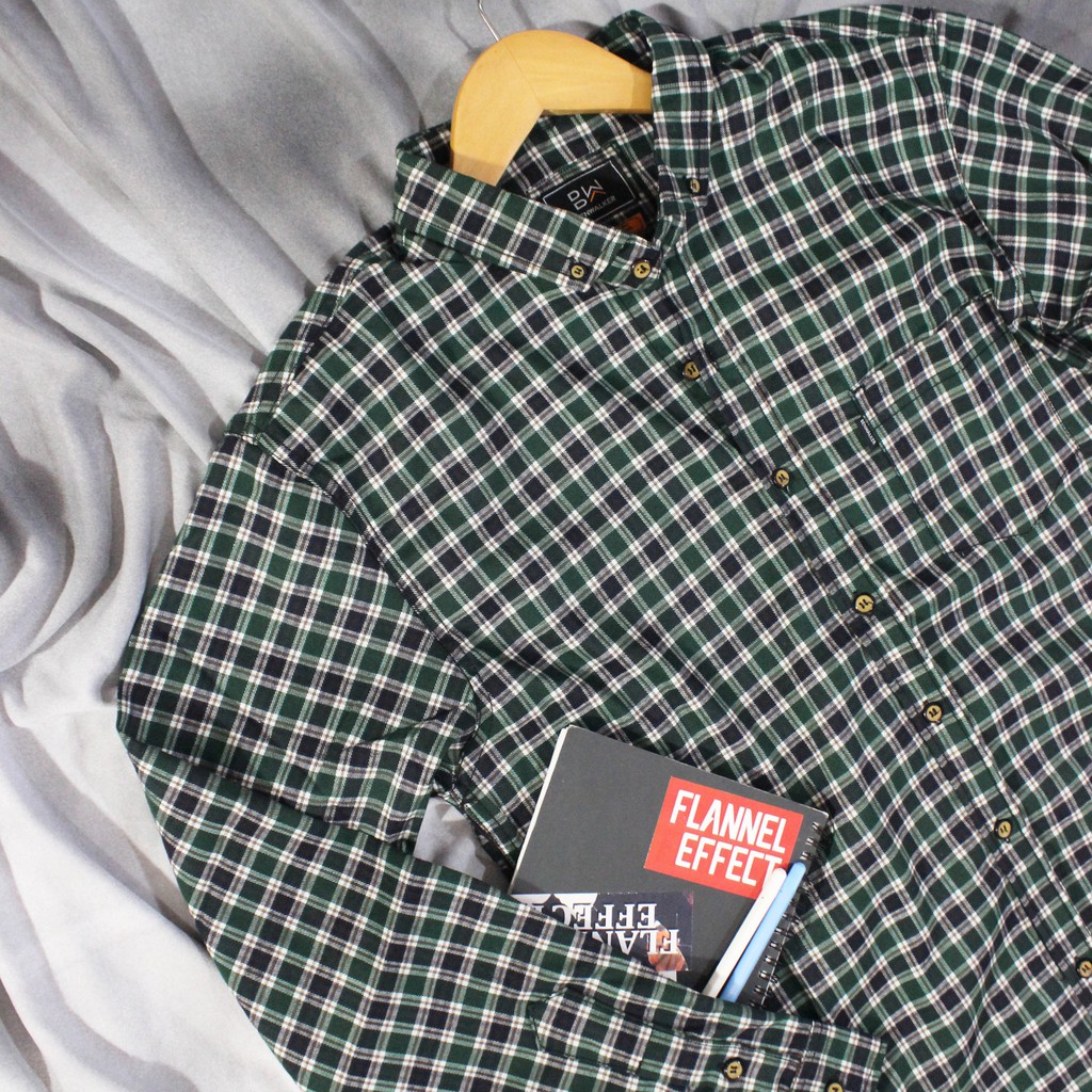 Jual Kemeja Flanel Kotak-kotak Motif Kecil Warna Hijau Hitam Putih