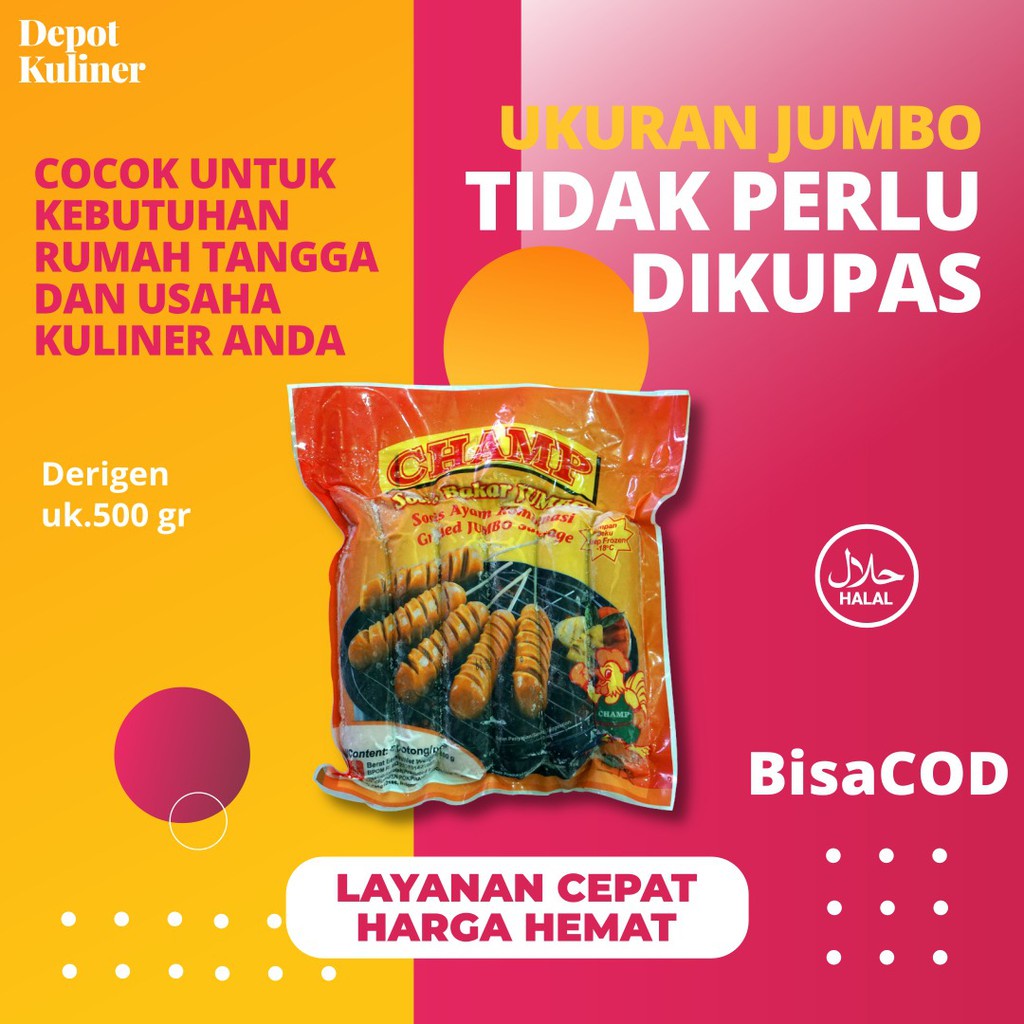 Jual Champ Sosis Bakar Jumbo 500gr (6pcs) Sosis Ayam Chicken Sausage ...