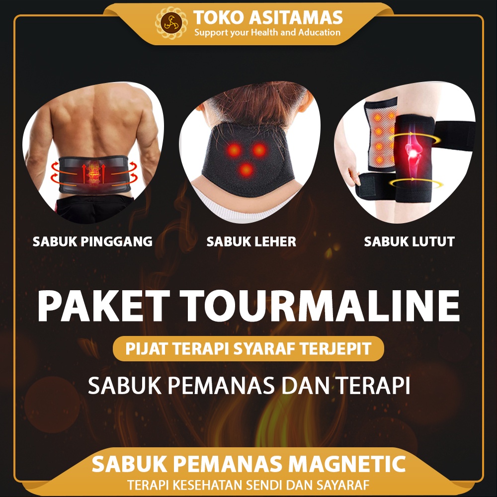Jual Paket Tourmaline Sabuk Terapi Saraf Kejepit Magnetic Pemanas Leher ...