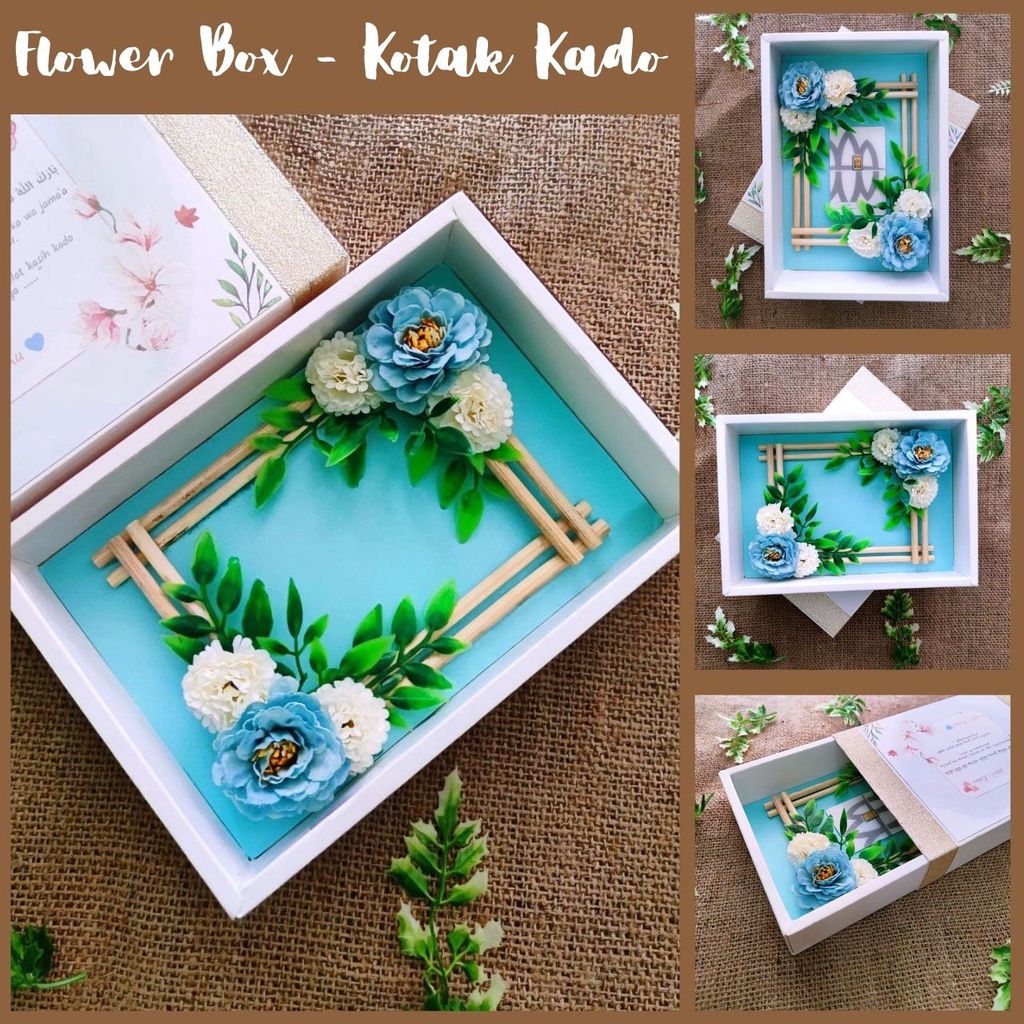 Jual Flowerbox Custom Warna Biru Putih Kado Pernikahan Unik Mewah Untuk