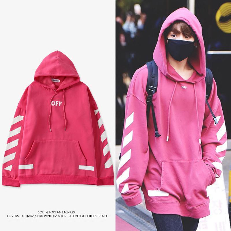 OFF WHITE BTS PINK OFF WHITE PINK HOODIE PINK OFF WHITE BTS KPOP IDOL OFF WHITE HOODIE