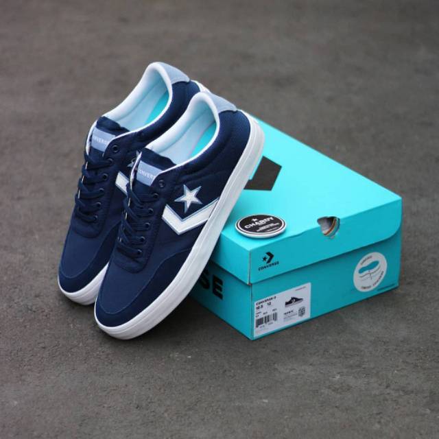 Sepatu Sneakers Pria CONVERSE Courtlandt Ox Navy White Original 163187C