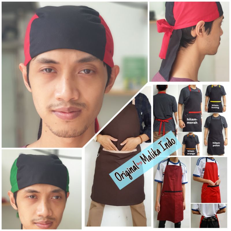 Jual Paket Kece Topi+Apron Chef Barista Barberman Waiters Hotel Resto