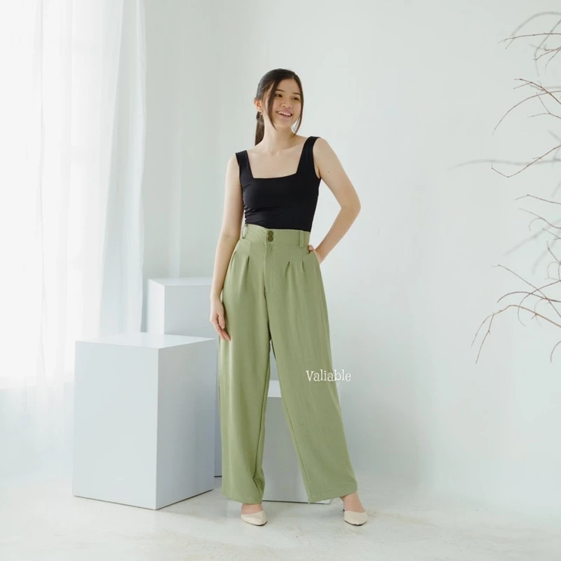 (M-XXL) Fella Button Highwaist Loose Pants Crinkle - Celana Panjang Kulot