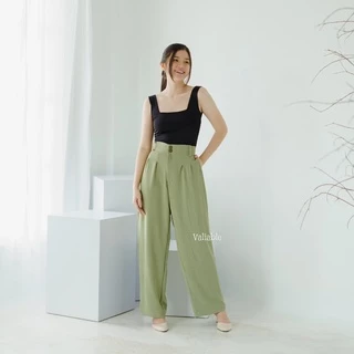 (M-XXL) Fella Button Highwaist Loose Pants Crinkle - Celana Panjang Kulot