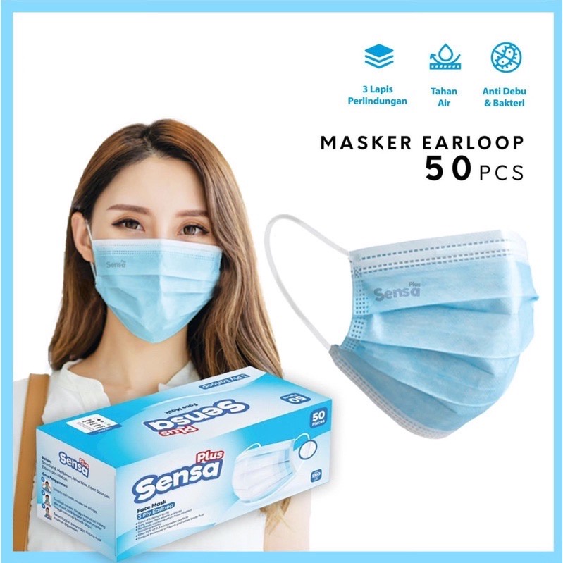 Jual Masker SENSA PLUS Hijab Headloop Earloop 3ply Embos isi 50pcs ...