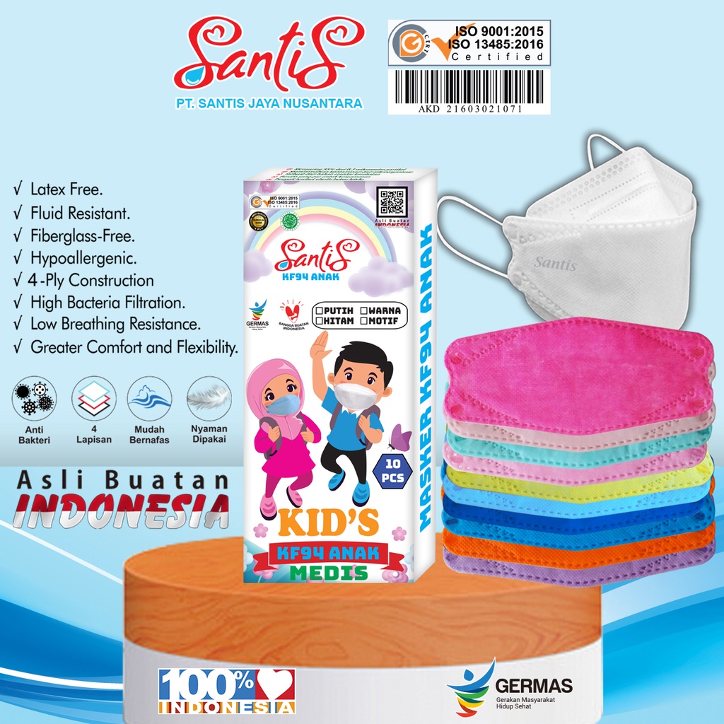 Jual Masker KF94 Anak Medis Warna SANTIS ( isi 100 pc) | Shopee Indonesia