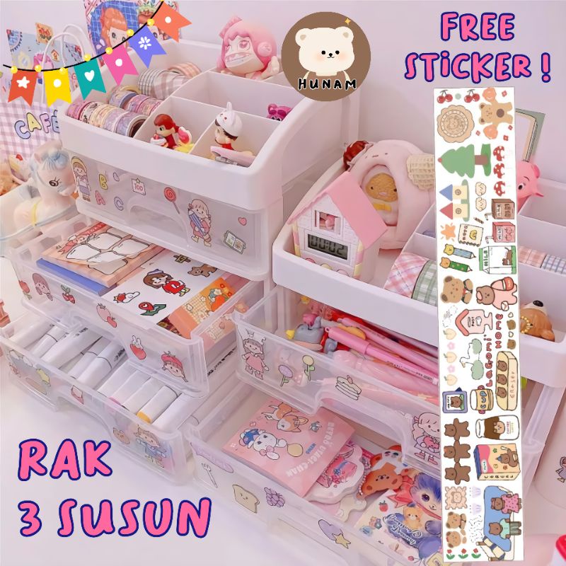Jual HUNAM Rak 3 Susun Serbaguna Tempat Make Up Stationary Washi Free ...