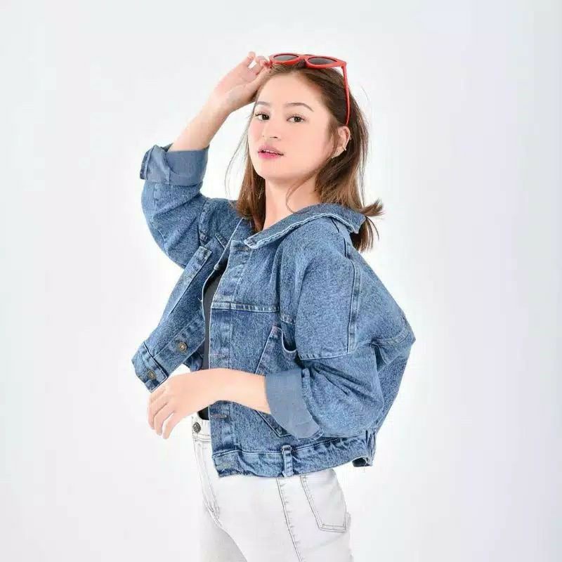 Jaket jeans crop sales top