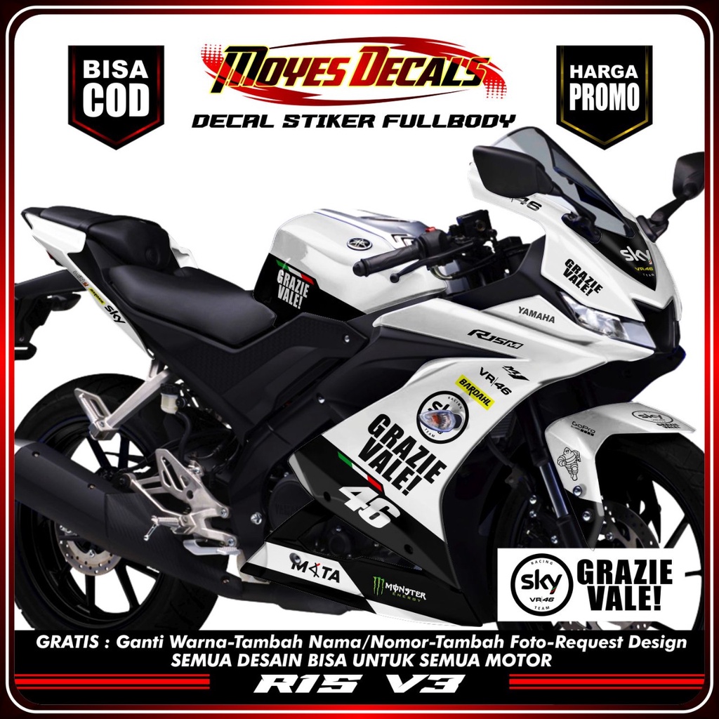 Jual Stiker Decal Motor Yamaha R V Full Body Terbaru Warna Putih